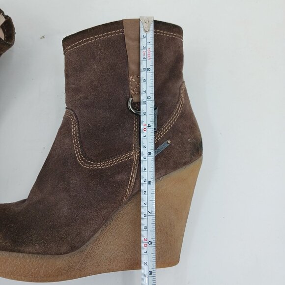 Diesel Unkle Jessy Brown Suede Wedge Ankle Boots Size 39 Platform - Picture 13 of 16